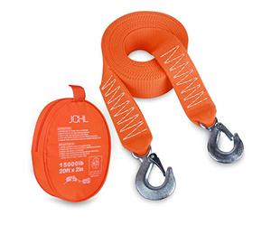 JCHL Tow Strap Heavy Duty with Hooks 2”x20’ 15,000LB Recovery Strap 6,8 Tons Towing Strap with Safety Hooks Polyester