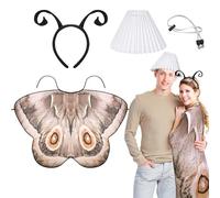 JcHrmers 3 Pcs Halloween Moth and Lamp Couple Costume Moth Butterfly Wing Cape Antenna Headband Lampshade Headpiece for Men Women Cosplay Party Dress up Multicolor