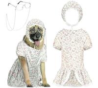 JcHrmers 3 Pcs Halloween Wolf Granny Dog Costume Old Lady Grandma Costume for Dogs Hat Dress Glasses for Halloween Dog Party Cosplay Dress Up Outfit (5XL)