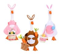 JcHrmers 3 Sets Easter Desk Goose Outfit 7 inch Mini Goose Pink White Brown Bunny Clothes with Mini Easter Eggs Carrots and Basket for Magnetic Desk Goose Statue Decor
