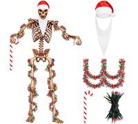 JcHrmers 4 Pcs Christmas 12 ft Skeleton Santa Costume Accessories Including Giant Santa Hat Top Long Beard Inflatable Candy Cane 16.4FT Christmas Tinsel Garland for Xtmas Outdoor Decor