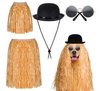 JcHrmers 4 Pcs Pet Halloween Costume Include Derby Hat,Luau Hula Skirts and Round Sunglasses for Halloween Funny Dog Pet Costume Cosplay