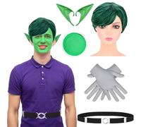 JcHrmers 5 Pcs Beast Costume Accessories Include Green Wig Gloves Belt Elf Ears Face Paint for Men Halloween Party Dress up