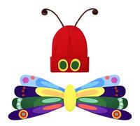 JcHrmers Caterpillar Butterfly Costume Accessories Include Red Knitted Beanie Hat with Eye Antenna and Butterfly Wings for World Book Day First Day of School Reading Story Party