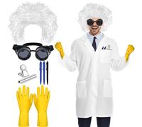 JcHrmers Halloween Mad Scientist Costume for Adult with Lab Coat Wig Gloves for Men Cosplay Party (X-Large)