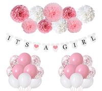 JCitimix Its A Girl Baby Shower Decorations, Christening Balloon with Its A Girl Banner Paper Pompoms for Baby Shower Decorations