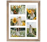 JCJMY 11x14 Collage Picture Frame with Mat, Display 5 Pcs 4x6 Photos or 11x14 Picture, Five Opening 4x6 Picture Frame Collage for Wall Hanging, Lightweight 4 x 6 Multi Photo Frame, Rustic Brown