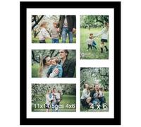 JCJMY 11x14 Picture Frame, 4x6 Collage Picture Frame, Display 5 Pcs 4x6 Photos or 11x14 Picture, Five Opening 4x6 Collage Frame for Wall Hanging, Lightweight 4 x 6 Multi Pictures Frame, Black