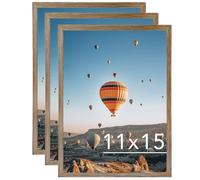 JCJMY 11x15 Rustic Brown Picture Frame Set of 3, Horizontal and Vertical Formats for Wall Hanging, 11 x 15 Wall Gallery Poster Photo Frames with Shatter Resistant Plexiglass, 3 Pack, Rustic Brown