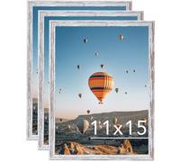 JCJMY 11x15 Rustic White Picture Frame Set of 3, Horizontal and Vertical Formats for Wall Hanging, 11 x 15 Wall Gallery Poster Photo Frames with Shatter Resistant Plexiglass, 3 Pack, Rustic White
