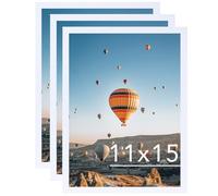 JCJMY 11x15 White Picture Frame Set of 3, Horizontal and Vertical Formats for Wall Hanging, 11 x 15 Wall Gallery Poster Photo Frame with Durable Shatter Resistant Plexiglass, 3 Pack, White