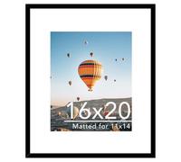 JCJMY 16x20 Picture Frame with 11x14 Mat, Display Photo 11x14 with Mat or 16 x 20 Without Mat, Wall Hanging Large 16 by 20 Poster Frame with Plexiglass, Black