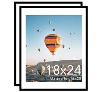 JCJMY 18x24 Picture Frame Set of 2 with 16x20 Mat, Display Photo 16x20 with Mat or 18 x 24 Without Mat, Wall Hanging Large 18 by 24 Poster Frame with Plexiglass, 2 Pack, Black