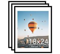 JCJMY 18x24 Picture Frame Set of 3 with 16x20 Mat, Display Photo 16x20 with Mat or 18 x 24 Without Mat, Wall Hanging Large 18 by 24 Poster Frame with Plexiglass, 3 Pack, Black