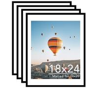 JCJMY 18x24 Picture Frame Set of 4 with 16x20 Mat, Display Photo 16x20 with Mat or 18 x 24 Without Mat, Wall Hanging Large 18 by 24 Poster Frame with Plexiglass, 4 Pack, Black