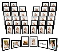 JCJMY 40 Packs 5x7 Picture Frames Bulk, Display 4x6 with Mat or 5x7 Without Mat, Black Gallery Frame Set, 5 by 7 Frames Bulk Set of 40, Collage Wall Decor Photo Frame Set for Wall and Tabletop, Black