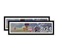 JCJMY 8x24 Picture Frame Set of 2 with 6x22 Mat, Panoramic Picture Frame Display Photo 6x22 with Mat or 8 x 24 Without Mat, Wall Hanging Large 8 by 24 Poster Frame with Plexiglass, 2 Pack, Black