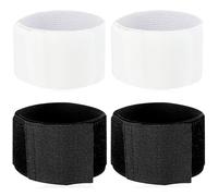 JCKD 4-piece football shin guards with breathable straps, featuring Velcro fastenings. Suitable for adults and children. Slip-resistant and washable (black/white).