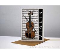 JCL Beautiful original stunning wood effect and cream Violin art gift birthday card professional