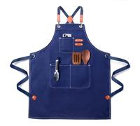 JClorix Men's Kitchen Apron - Cross-Back 100% Cotton Canvas, 68 × 76 cm, 3 Pockets Adjustable Heavy Duty Work Apron for BBQ Bartender Workshop Gardening, Ideal Gift, blue, 68 × 76 cm