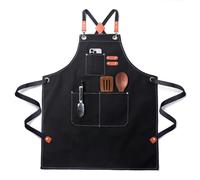 JClorix Men's Kitchen Apron - Cross-Back 100% Cotton Canvas, 68 x 76 cm, Adjustable, Sturdy Work Apron for BBQ Barista Workshop, Professional Apron, Black/White, 68 × 76 cm
