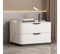 JCNAGXY bedroom solid wood bedside table with double storage drawers, white bedroom bedside table with slate countertop, suitable for living room, sofa - Nordic Italian style wooden bedside t