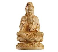 JCNAGXY Figurine Guan Seated on Ornament Meditation Prayer Kuan Yin Sculpture Goddess of Mercy Guanyin Buddhist Boxwood Decoration Gift,Small