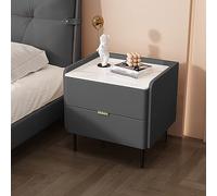 JCNAGXY Full solid wood slate countertop bedroom bedside table with storage drawers, using leather cabinet top and carbon steel gold-plated cabinet legs, anti-falling surround, creating a bed