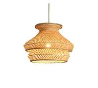 JCNAGXY hanging lantern 2 tier natural rattan suspension light antique farmhouse chandelier retro hand-woven pendant lamp kitchen island ceiling lighting fixture, adjustable