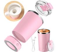 Jcocylse Auto-Stir Mug 400ml with Charger - Cordless Whisk-Free Mixing for Tea & Instant Coffee, BPA-Free Vortex Mixer (7000RPM), Office & Commute Friendly, Energy Efficient Design (Pink)