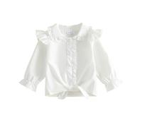 JCOPLY Baby Girl Shirt Top Kid Girls Blouse Doll Collar Long Sleeve Shirts | Toddler Spring Fall Clothes Kids Knitted Cotton Blouses Long Sleeve Plaid Print Solid Button Adjustable Knotted Hem Tops 1-5Y
