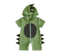 JCOPLY Newborn Baby Boy Romper Infant One Piece Outfit Dinosaur Backbone Decor Short Sleeve Zip Up Hooded Jumpsuit Waffle Overalls Summer Clothes 0-18M (Green, 6-9 Months)