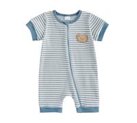 JCOPLY Newborn Baby Grow Boy One Piece Summer Outfit Cute Bear Embroidery Short Sleeve Zip Up Striped Rompers Knitted Jumpsuit 0-18M Boys Playsuit (Blue, 0-3 Months)