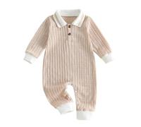 JCOPLY Newborn Outfit Baby Boy Romper Fall Winter Clothes Contrast Color Long Sleeve Lapel Collar Jumpsuit Infant Jumpers Boys Overalls Playsuit 0-18M (Khaki, 6-12 Months)