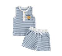 JCOPLY Toddler Baby Boy Summer Outfit Letters Bear Embroidery Little Bestie Striped Sleeveless Tank Top and Shorts Set Kids Mamas Boy Two Piece Clothes
