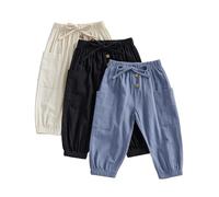 JCOPLY Unisex Baby Pants Pack of 3 Toddler Boys Joggers Kids Girls Trousers Solid Color Elastic Waist Bottoms Soft Cotton Cargo Pants Casual Trousers (Blue, 3-4 Years)
