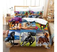 JCOUSDAEO 3 Pieces Horse 3D Printed Quilt Cover Stallion Bedding Set Soft Microfiber Easy Care Quilt Cover Set with 2 Pillowcase Double（200x200cm）