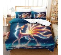 JCOUSDAEO 3 Pieces Nine-tailed Fox 3D Printed Comforter Cover Bedding Set Brushed Microfibre Soft Easy Care Quilt Cover Set with 2 Pillowcases Double(200x200cm)