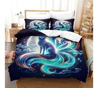 JCOUSDAEO 3 Pieces Nine-tailed Fox 3D Printed Comforter Cover Bedding Set Brushed Microfibre Soft Easy Care Quilt Cover Set with 2 Pillowcase King（220x240cm）