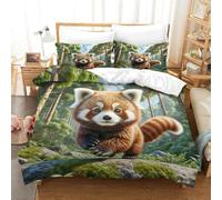 JCOUSDAEO 3 Pieces Red Panda 3D Printed Duvet Cover Bedding Set Brushed Microfibre Easy Care with 2 Pillowcase Double（200x200cm）