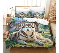 JCOUSDAEO 3 Pieces Siberian Husky 3D Printed Duvet Cover Bedding Sets Ultra Soft Microfiber Easy Care Quilt Cover Set with 2 Pillowcases Super King(260x220cm)