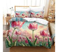 JCOUSDAEO 3 Pieces Tulip 3D Printed Duvet Cover Beautiful Flower Bedding Set Ultra Soft Microfiber Easy Care with 2 Pillowcases King(220x240cm)