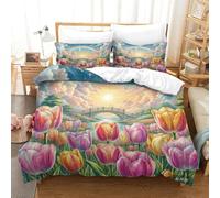 JCOUSDAEO 3 Pieces Tulip 3D Printed Duvet Cover Beautiful Flower Bedding Sets Brushed Microfibre Soft Easy Care Quilt Cover Set with 2 Pillowcase King(220x240cm)