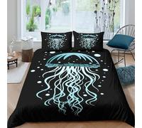 JCOUSDAEO 3D Breathable Microfiber Jellyfish design Quilt Cover All Season Bedding Sets with Matching Pillowcase Underwater Style Duvet Cover Set Easy Care for Kids Boys Girls Single（140x200cm）