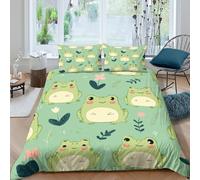 JCOUSDAEO 3D Comfortable Microfiber cute frogs Duvet Cover Set All Season Bedding Sets with Matching Pillowcase kawaii cartoon style Bedding Quilt Cover Easy Care, Washable for All Single（140x200cm）