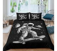 JCOUSDAEO 3D Print Comfy Microfibre Astronaut skateboarding Comforter Cover Breathable Bedding Set w/Pillowcases Space adventure Quilt Cover All Season Easy Care for Home Decor King（220x240cm）