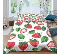 JCOUSDAEO 3D Print Comfy Microfibre Strawberry pattern Duvet Cover Sets Breathable Bedding Set with Pillow Cases Illustrated fruit Bed Quilt Cover Easy Care for Home Decor Super king（260x220cm）