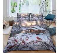 JCOUSDAEO 3D Printed Super Soft Microfibre Winter cabin Quilt Cover Sets Skin Friendly Bedding Set with Pillow Cases Cozy forest retreat Bed Quilt Cover All Season for Couples Single（140x200cm）