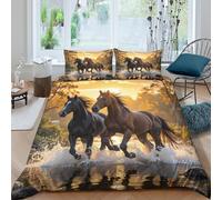 JCOUSDAEO 3D Skin-Friendly Microfibre wild horses galloping Quilt Cover Set All Season Bedding Set with Pillow Shams nature landscape Comforter Cover Easy Care for Bedroom Decor King（220x240cm）