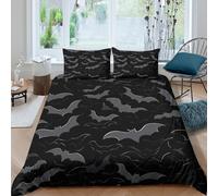JCOUSDAEO 3D Soft Microfibre bat silhouette Bedding Quilt Cover All Season Bedding Set with Pillow Cases Halloween decoration Duvet Cover Sets All Season Easy Care for Couples Single（140x200cm）
